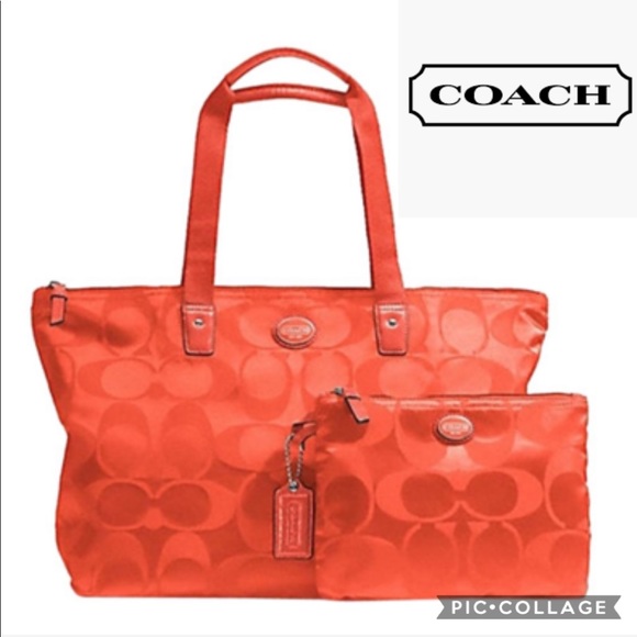 Coach Handbags - Coach Signature Getaway Orange Nylon Bag